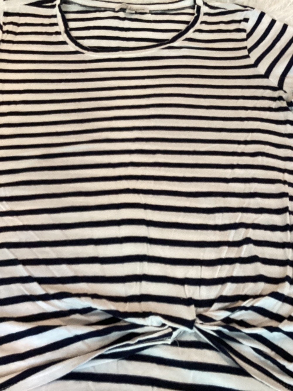 Green Envelope top. Black & white stripped. Knot at the waist. Size L